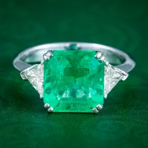 Art Deco Style Emerald Diamond Trilogy Ring 3.5ct Emerald