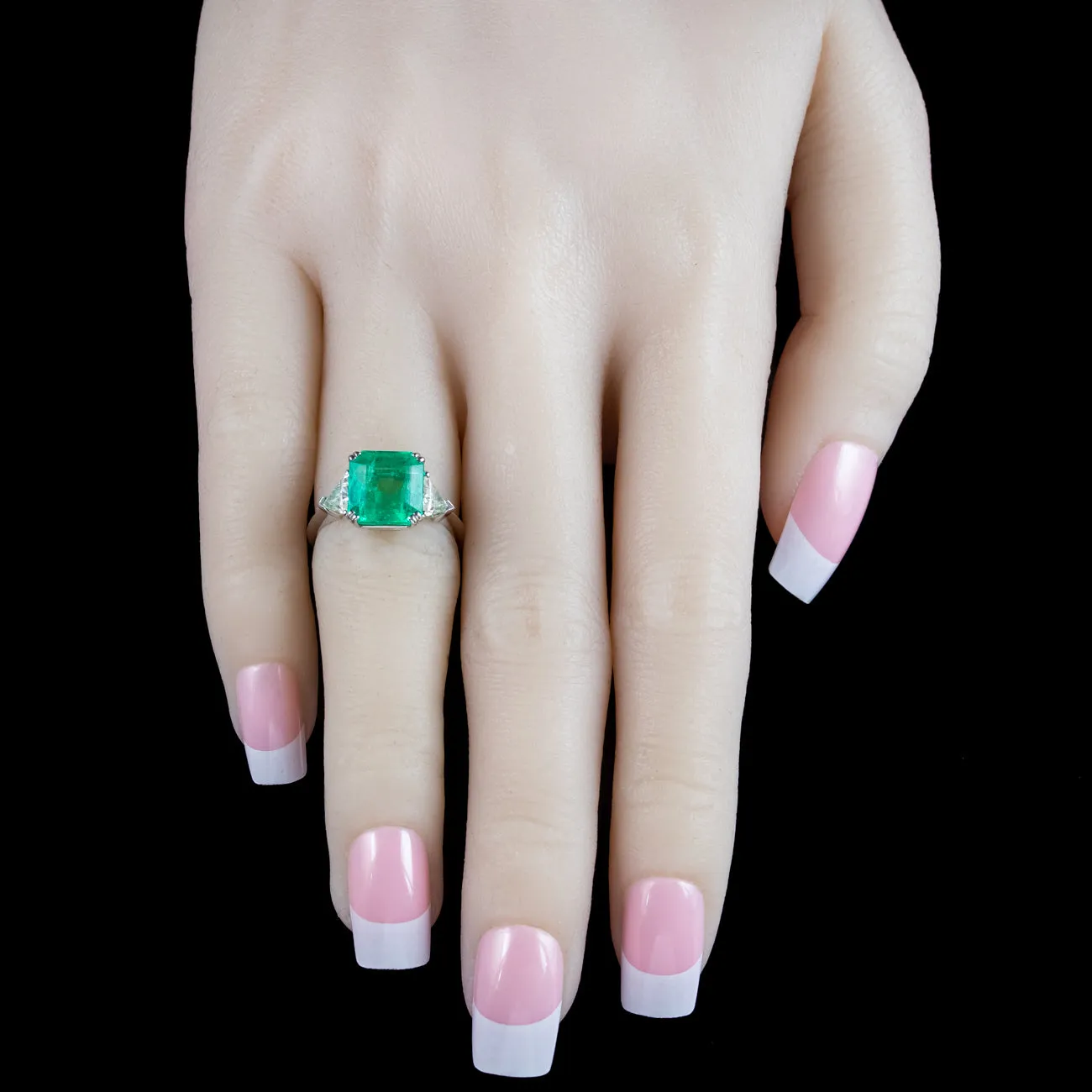 Art Deco Style Emerald Diamond Trilogy Ring 3.5ct Emerald