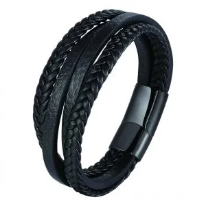 Avenel - Raider Leather Wristband - Black