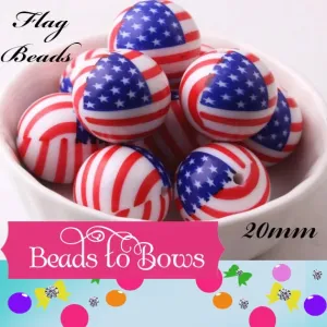 B Grade Flag Beads 20mm Red White Blue USA Flag  Bubblegum  Beads, July 4th. Beads, Chunky Gumball Beads, Bubblegum Necklace Bead Supply,