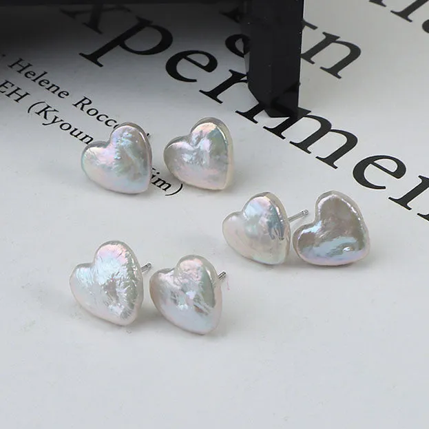 Baroque Heart Pearl Stud Earrings
