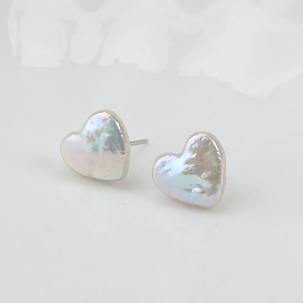 Baroque Heart Pearl Stud Earrings