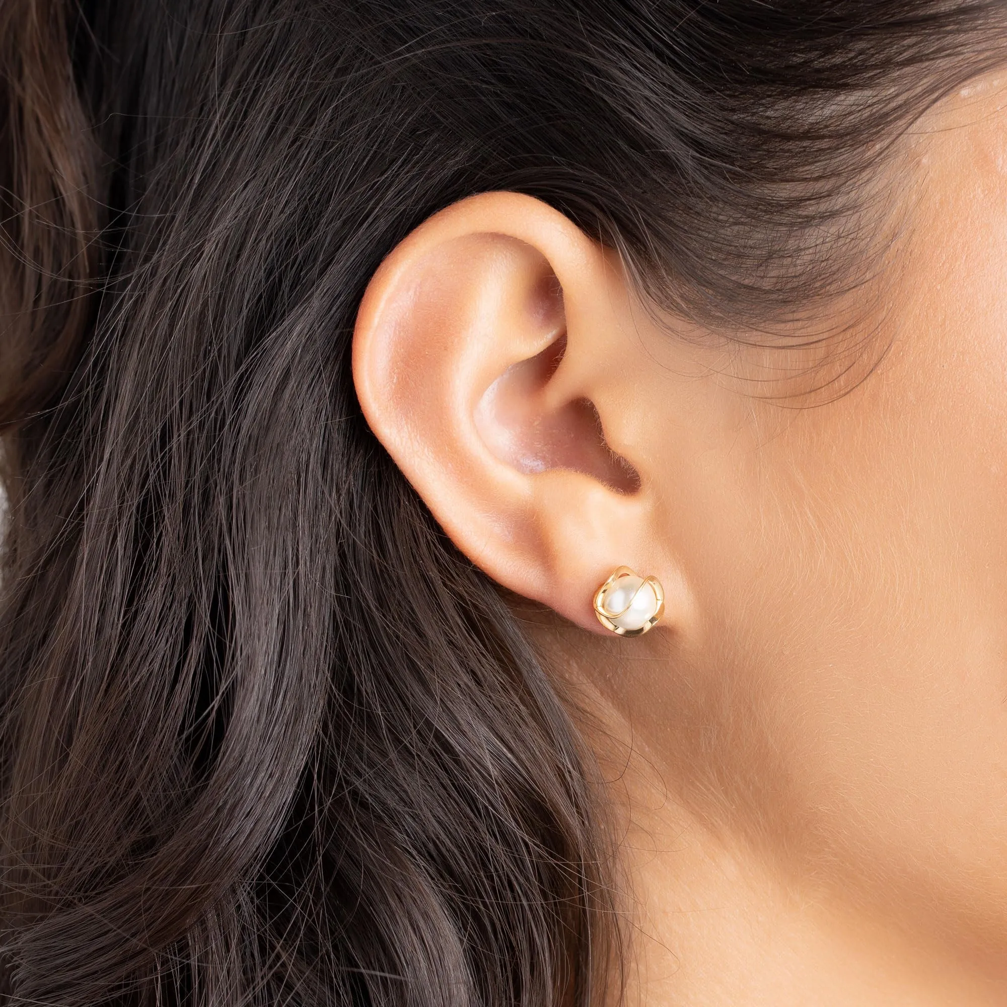 Barzel 18K Gold Plated Caged Pearl Stud Earrings, 4MM - Made In Brazil