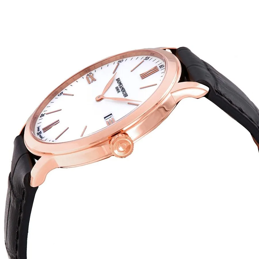 Baume et Mercier Classima White Dial Black Leather Men's Watch 10441