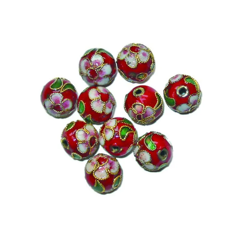 BEAD CLOISONNE ROUND 8MM RED 10PCS