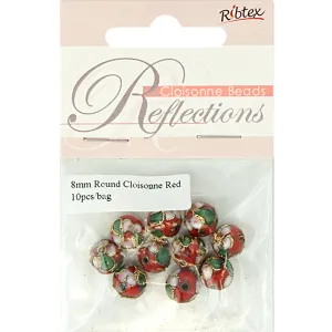 BEAD CLOISONNE ROUND 8MM RED 10PCS