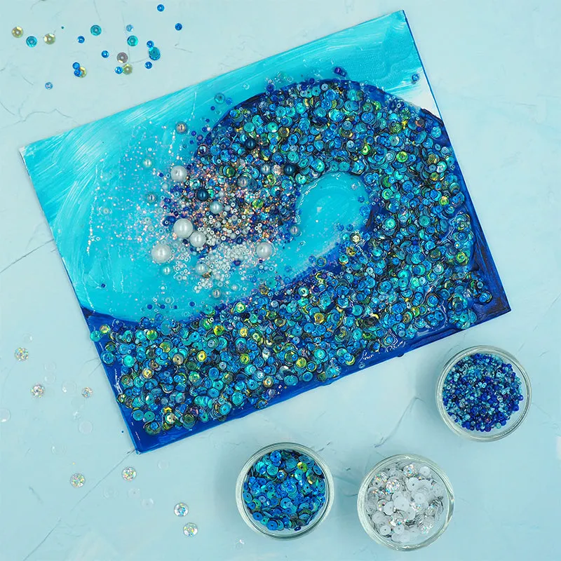 BEAD GLASS SEED BEAD ASSTD SIZES BLUE 50G