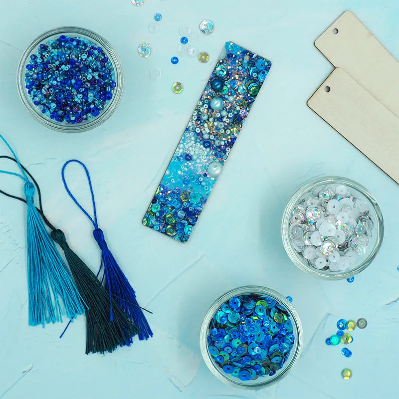 BEAD GLASS SEED BEAD ASSTD SIZES BLUE 50G