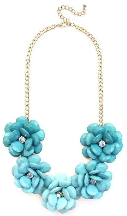 Beaded Rosette Statement Necklace- Mint Ombre