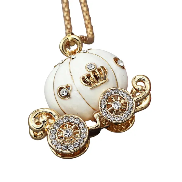 Betsey Johnson Carriage White Enamel Pendant Necklace