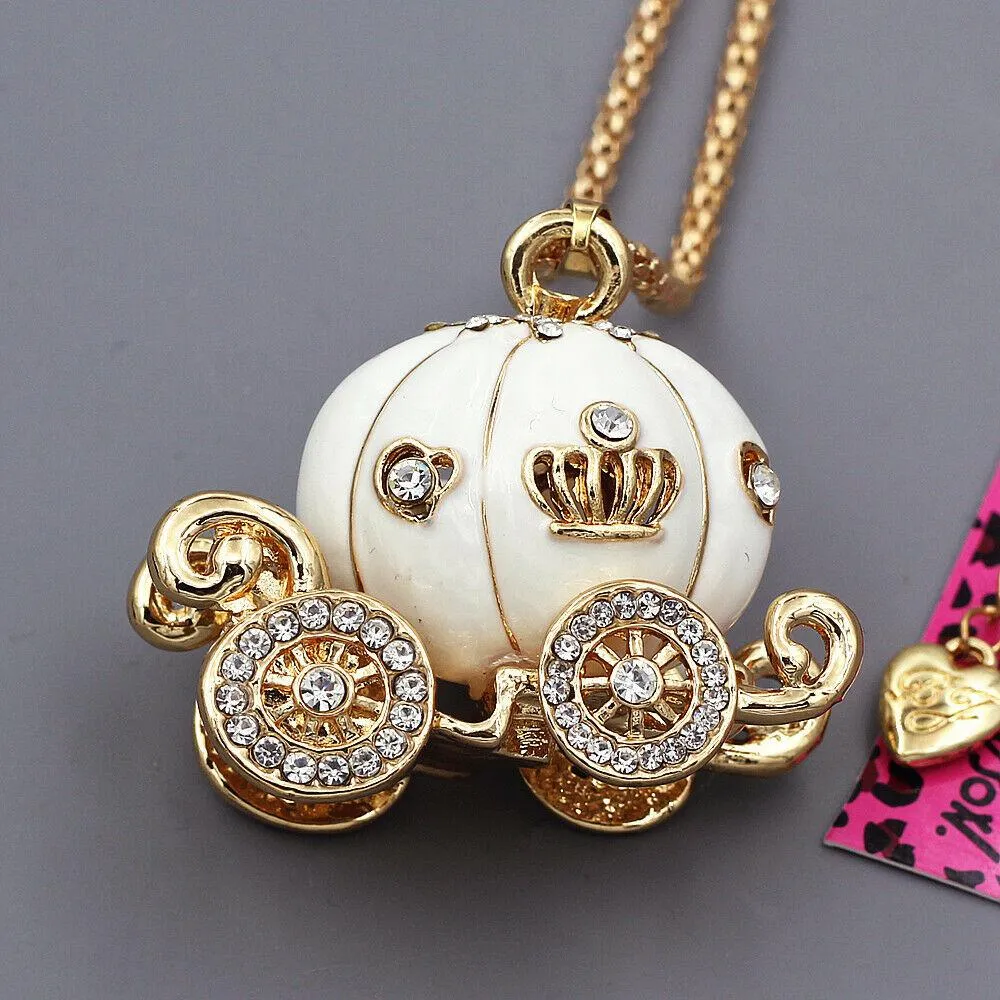 Betsey Johnson Carriage White Enamel Pendant Necklace