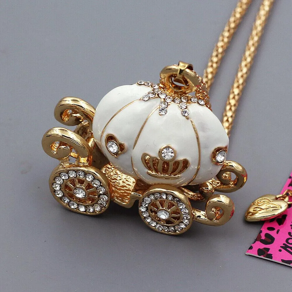 Betsey Johnson Carriage White Enamel Pendant Necklace