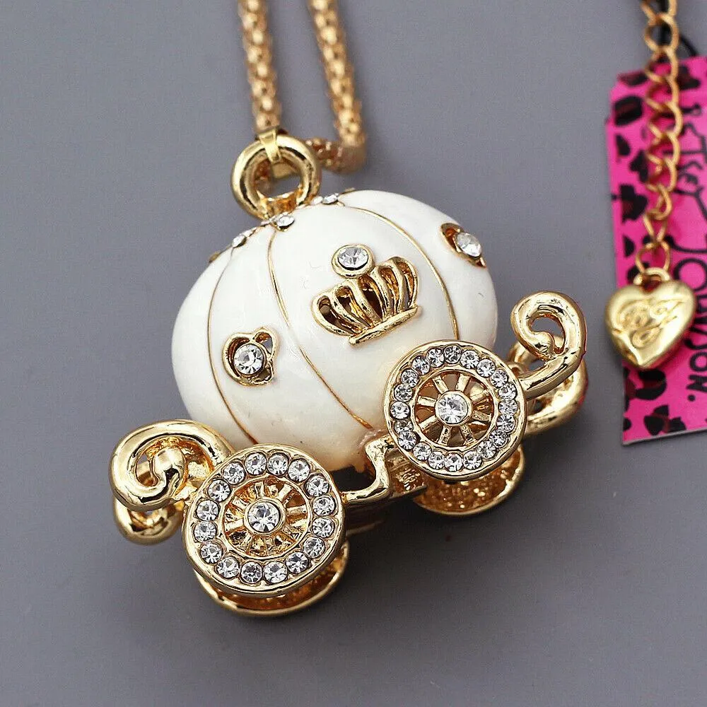 Betsey Johnson Carriage White Enamel Pendant Necklace