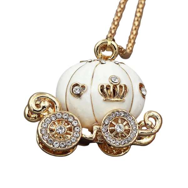 Betsey Johnson Carriage White Enamel Pendant Necklace