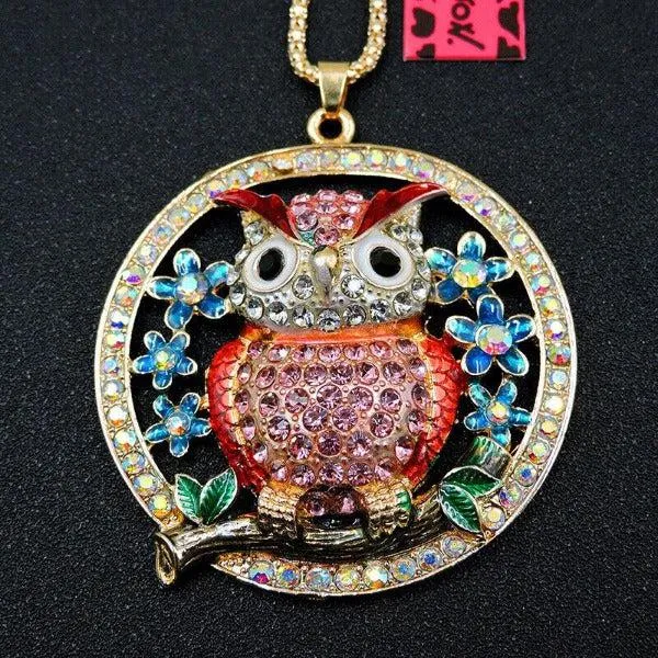 Betsey Johnson Owl Sitting on Branch Pendant Necklace