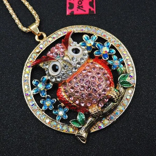 Betsey Johnson Owl Sitting on Branch Pendant Necklace
