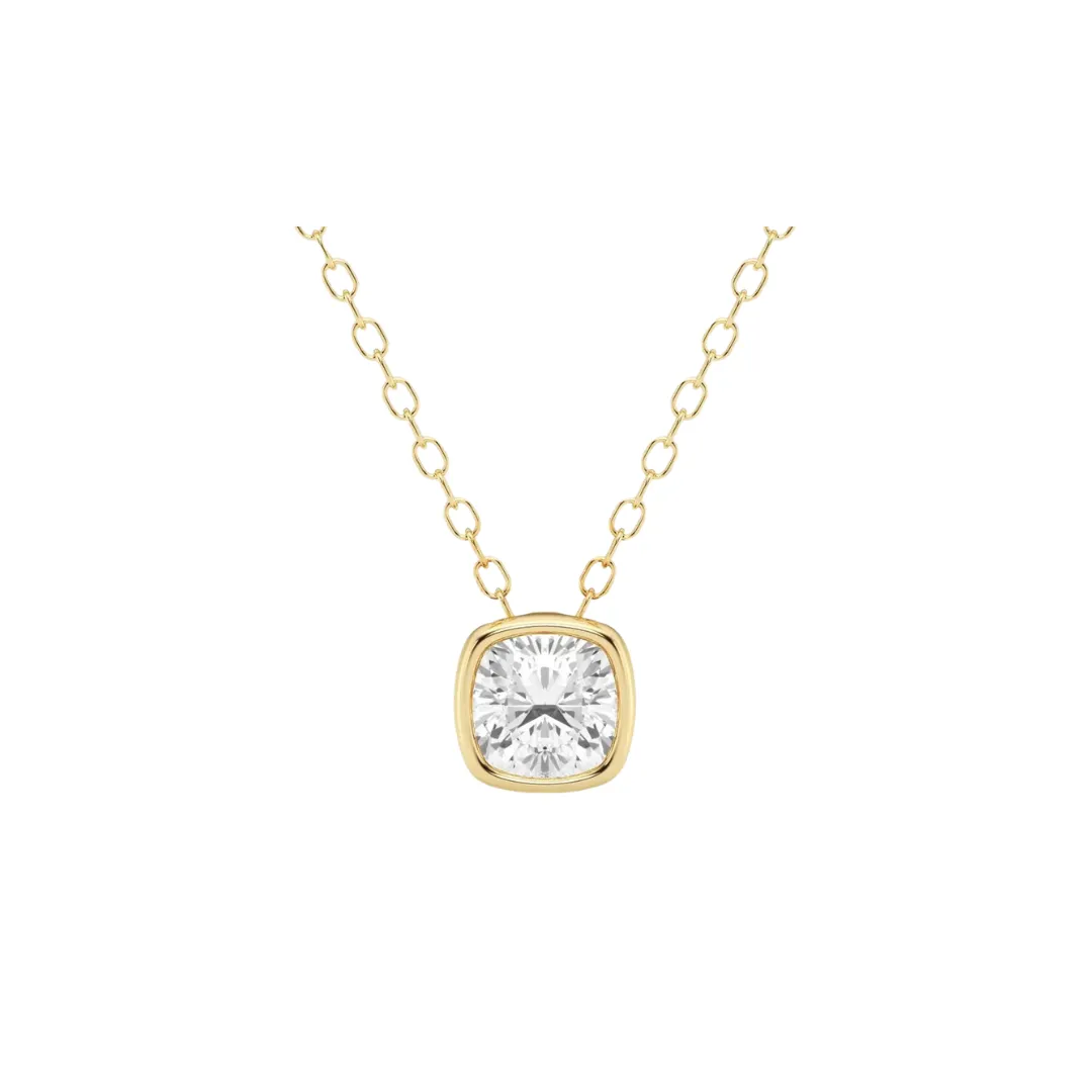 Bezel Cushion Diamond Necklace