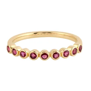 Bezel Set Ruby Half Eternity Band Ring 18k Yellow Gold For Gift