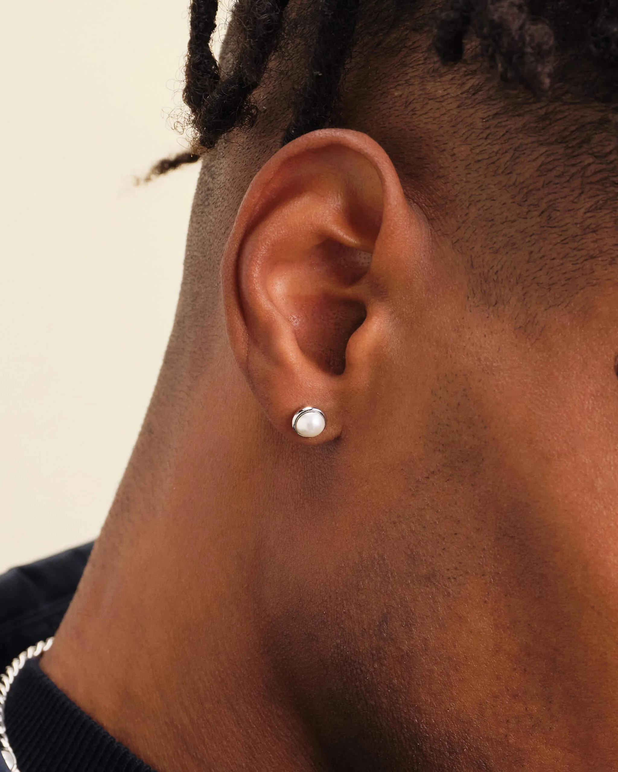 Bezeled Pearl Stud Earrings - Silver
