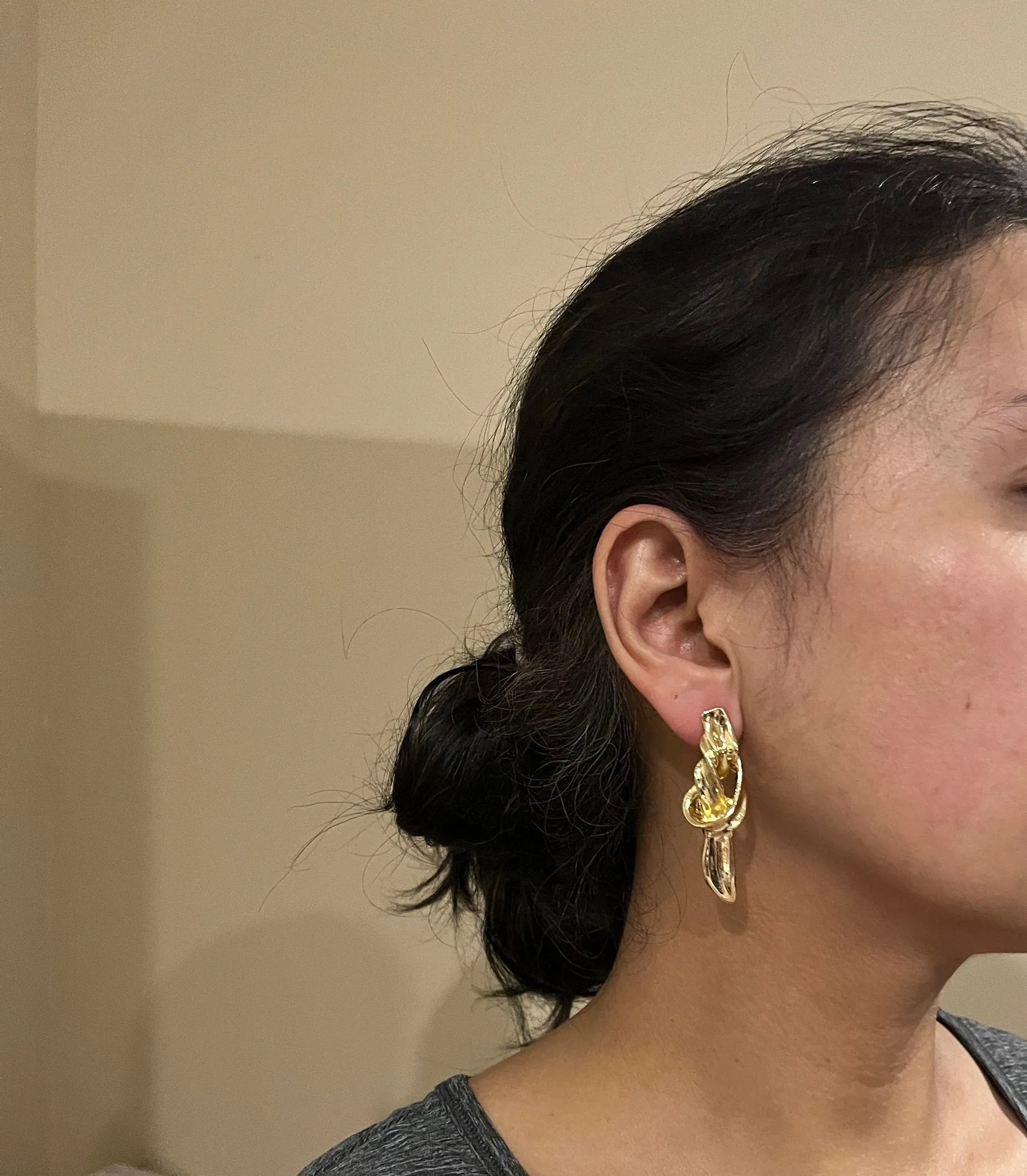Big gold earrings , gold knot  large ,  gold stud earring , abstract gold earrings , chunky gold shiny metal studs