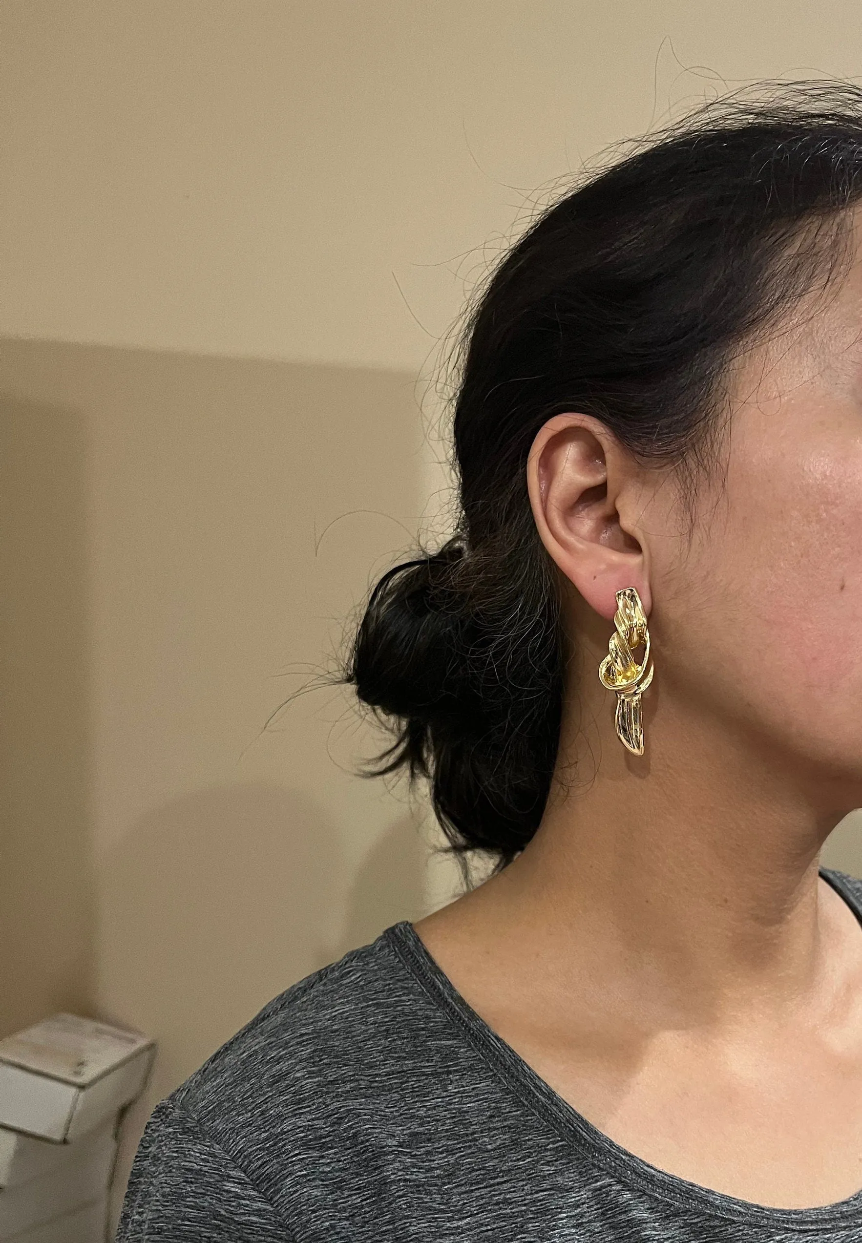 Big gold earrings , gold knot  large ,  gold stud earring , abstract gold earrings , chunky gold shiny metal studs