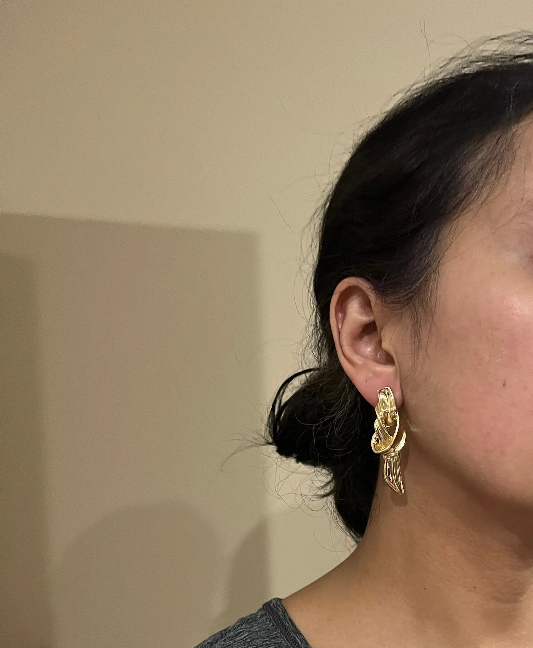 Big gold earrings , gold knot  large ,  gold stud earring , abstract gold earrings , chunky gold shiny metal studs
