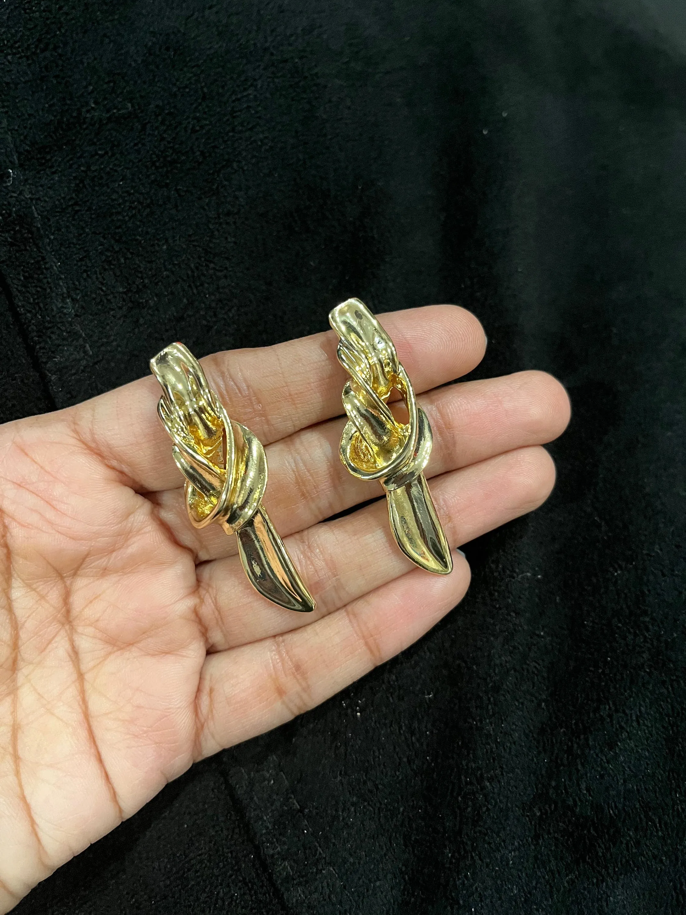 Big gold earrings , gold knot  large ,  gold stud earring , abstract gold earrings , chunky gold shiny metal studs
