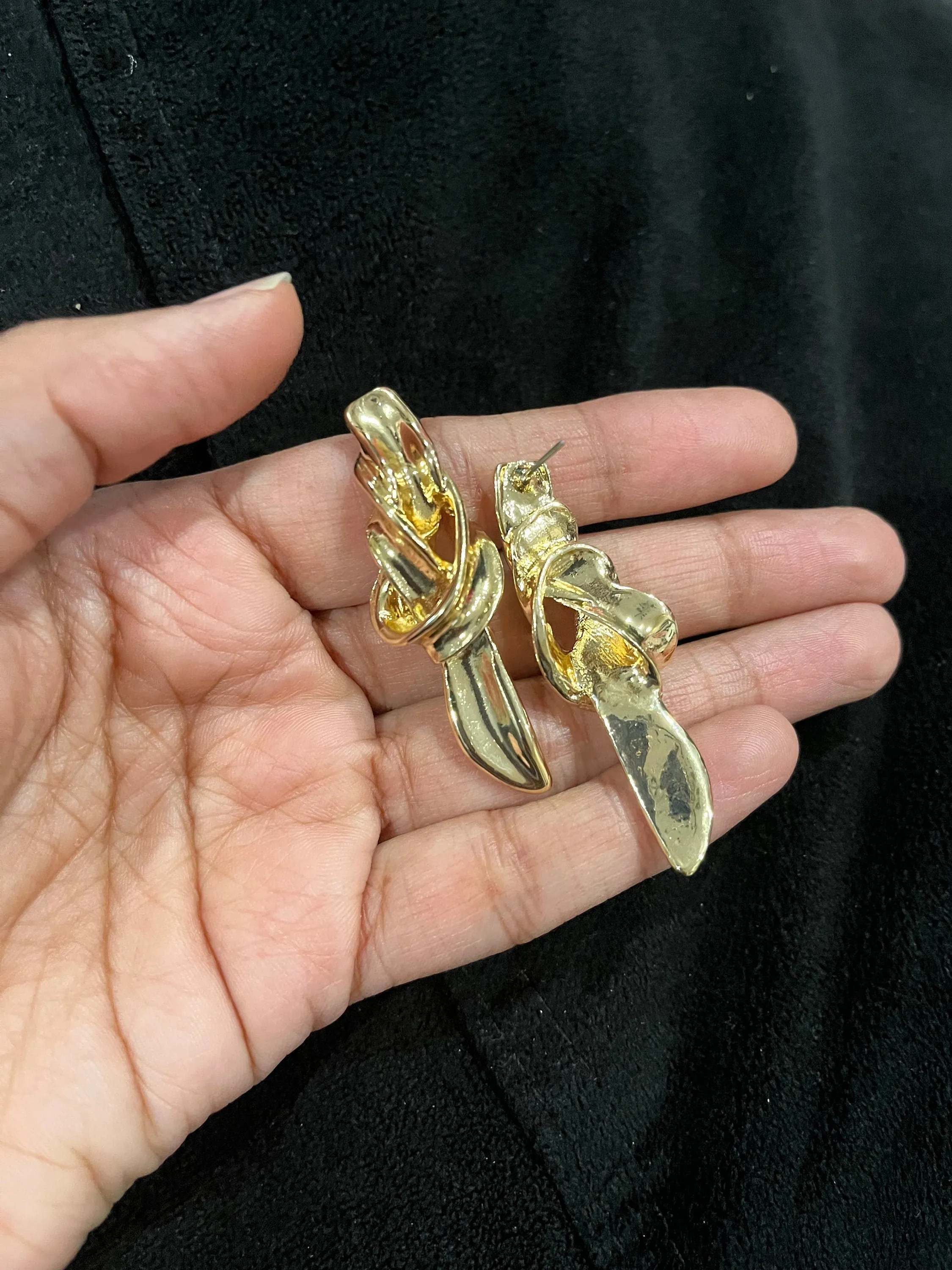 Big gold earrings , gold knot  large ,  gold stud earring , abstract gold earrings , chunky gold shiny metal studs