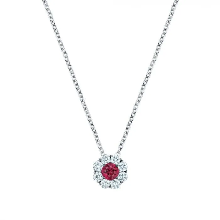 Birks 18K White Gold Diamond Ruby Cluster Necklace