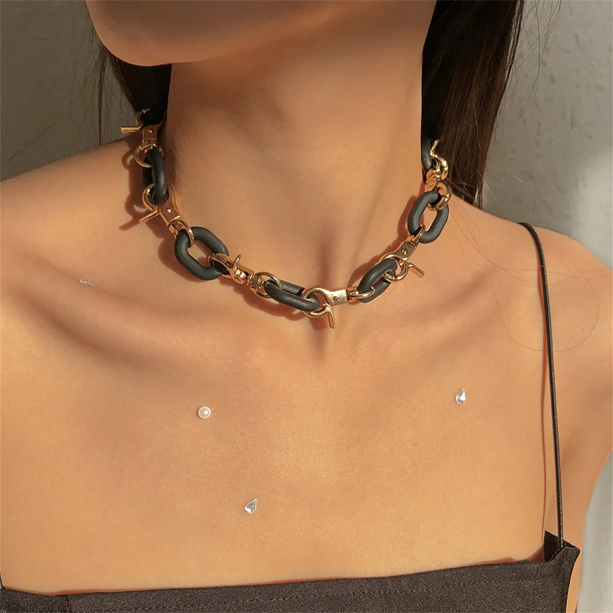Black Acrylic & 18K Gold-Plated Interlock Chain Necklace
