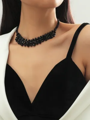 Black Crystal Beaded Necklace