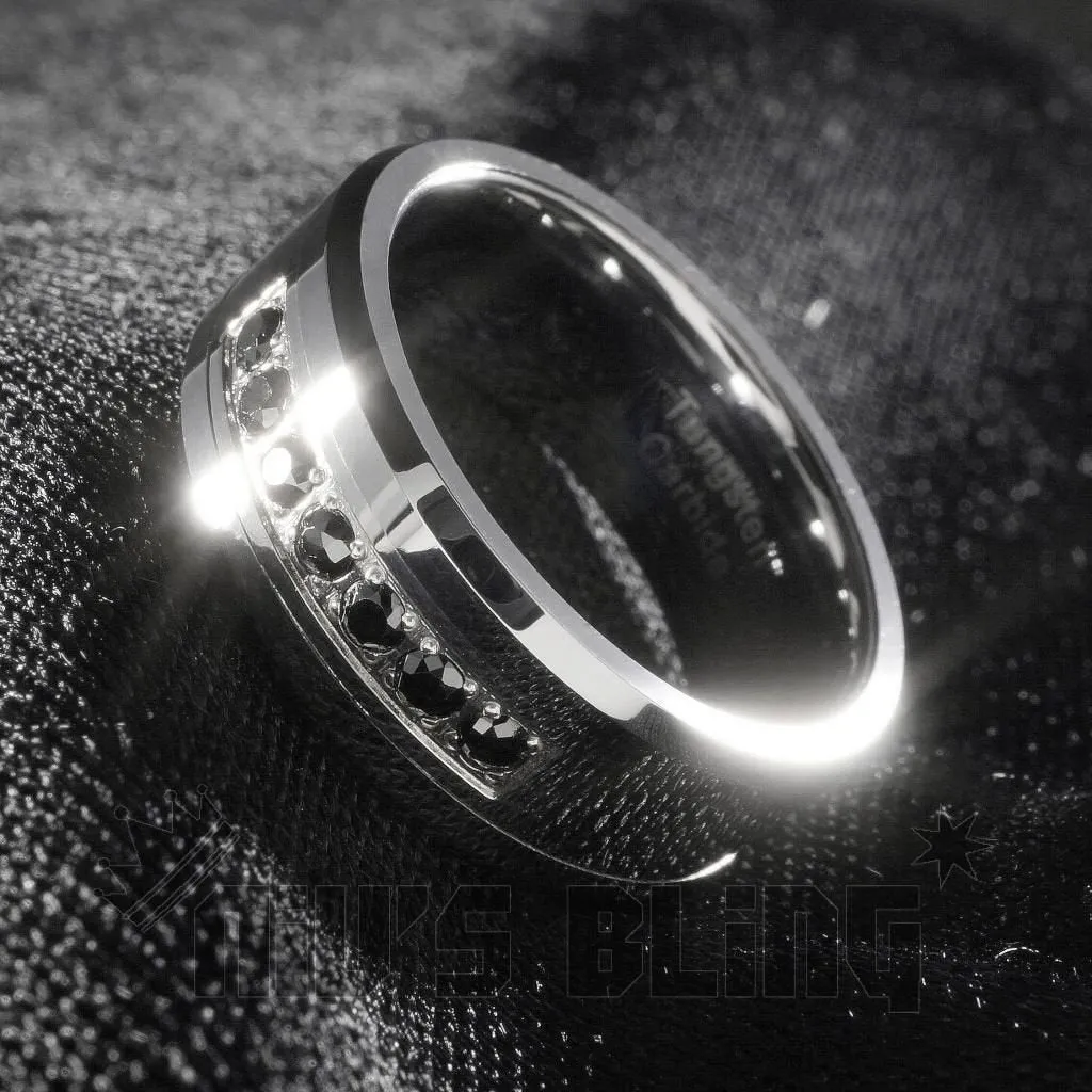 Black Diamond CZ Tungsten Carbide Simulated Ring 8MM