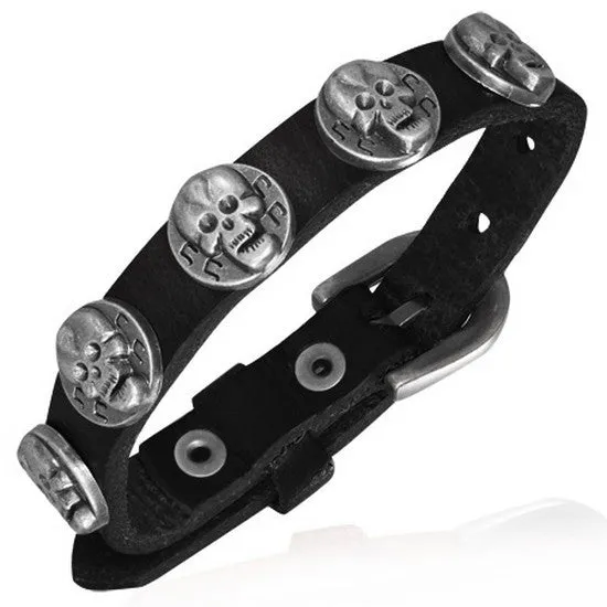 Black Leather Skull Band