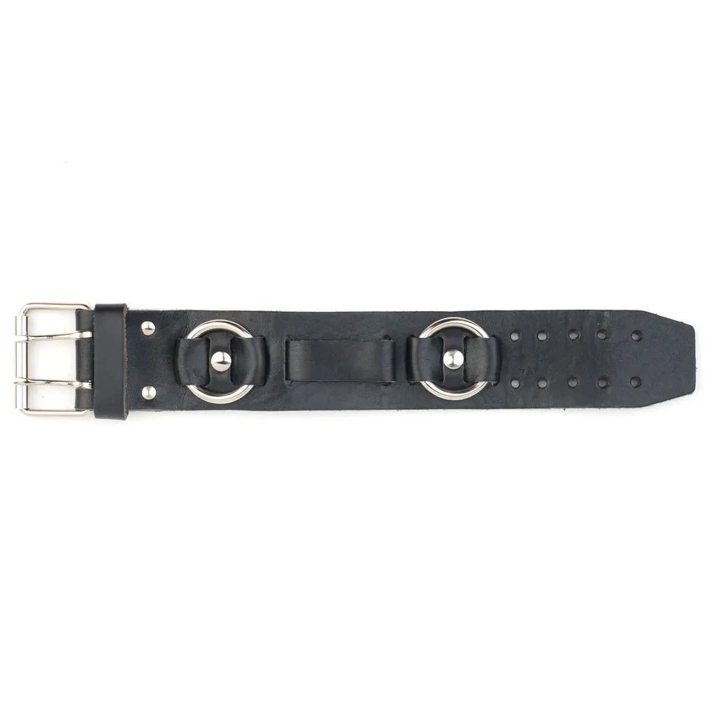 Black leather watchband w/ silver o ring detail
