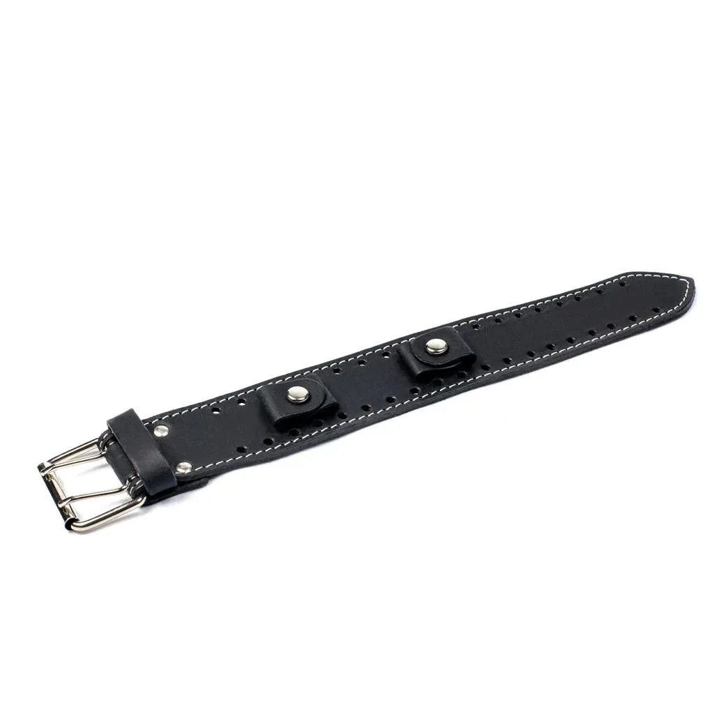Black leather watchband w/ white stitching