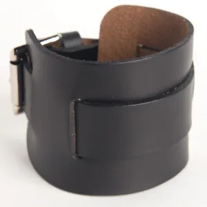 Black leather wide watchband w/ roller buckle