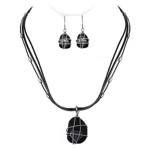 BLACK NECKLACE & EARRINGS SET  #WS23090S54 (SHBE11)