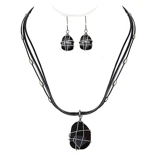 BLACK NECKLACE & EARRINGS SET  #WS23090S54 (SHBE11)