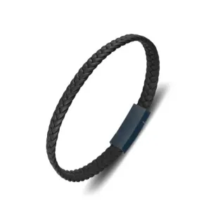 Blaze Stainless Steel Men’s Black Leather Bangle
