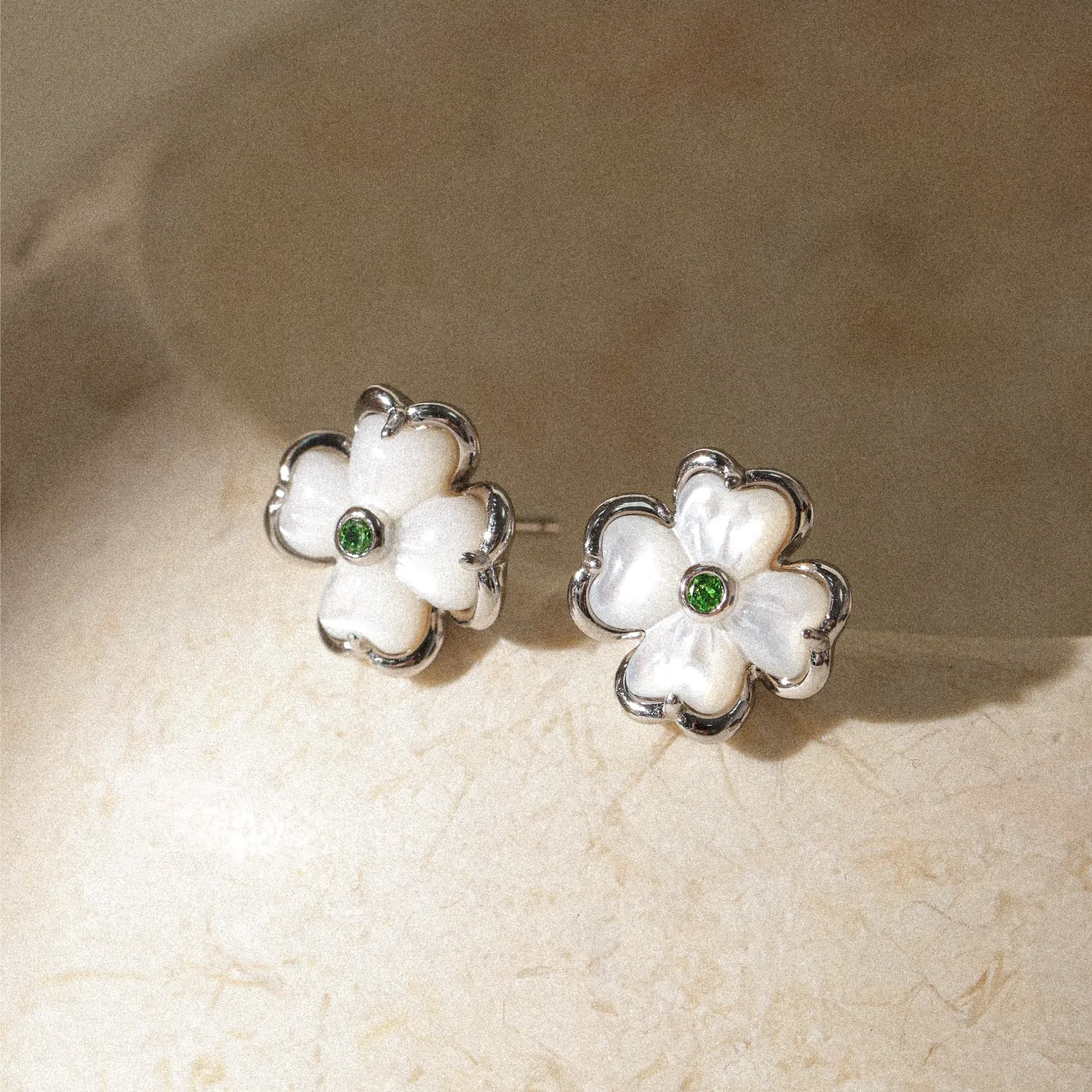 Blossom Pearl Clover Stud Earrings
