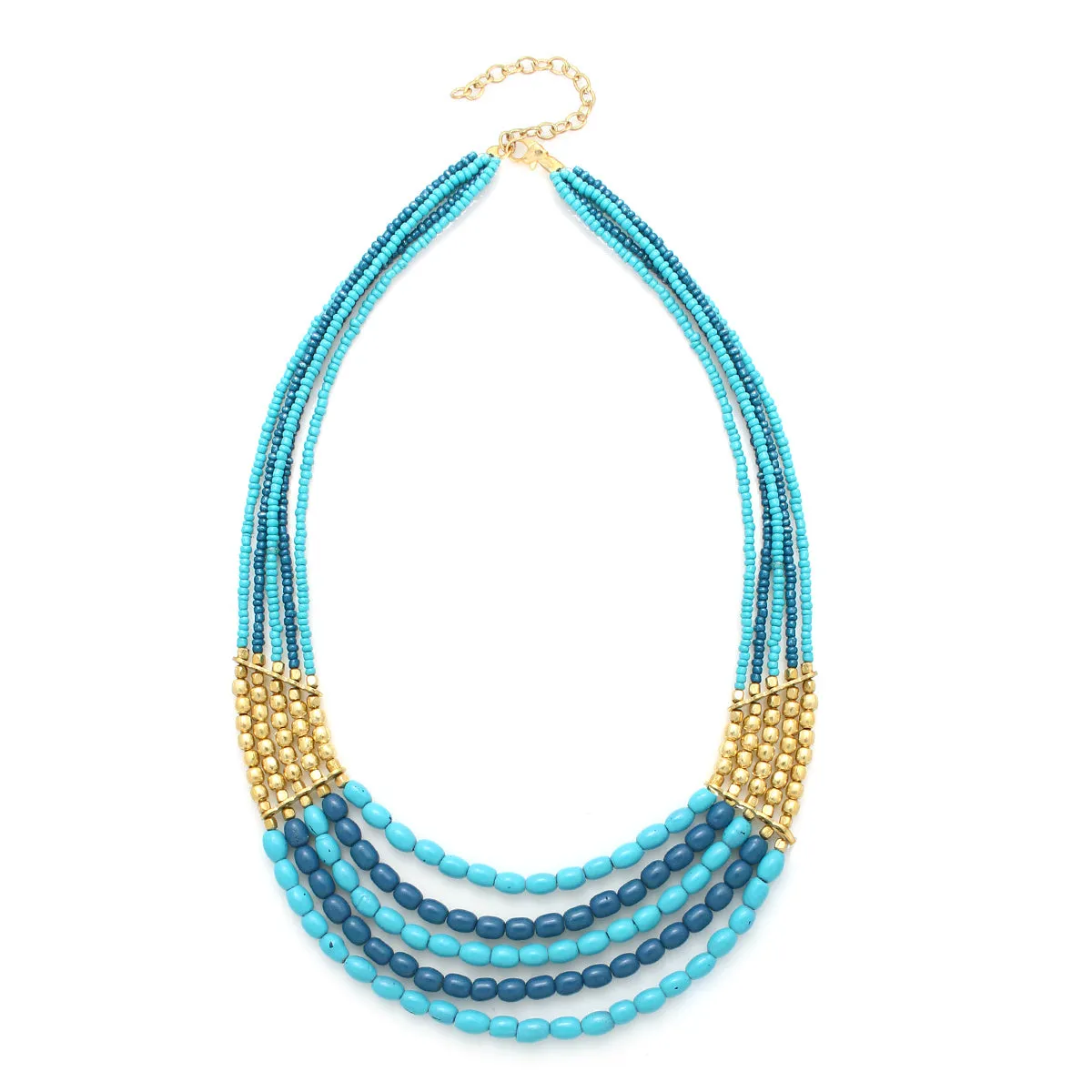 BLUE AND GOLD BEAD NECKLACES #FW1203483 (KB7)