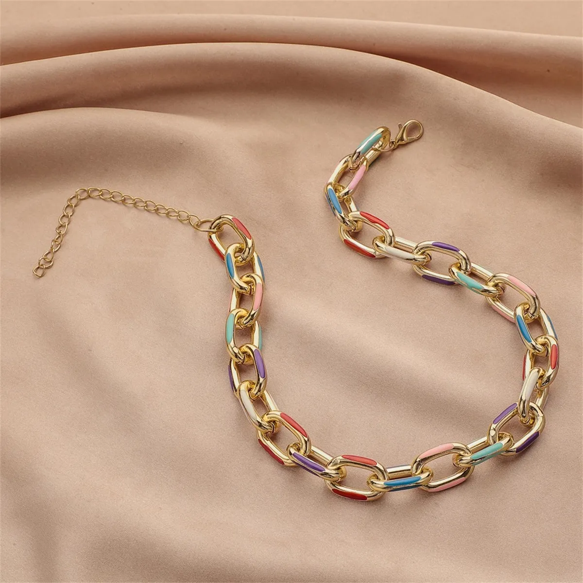 Blue Enamel & 18K Gold-Plated Chain Choker
