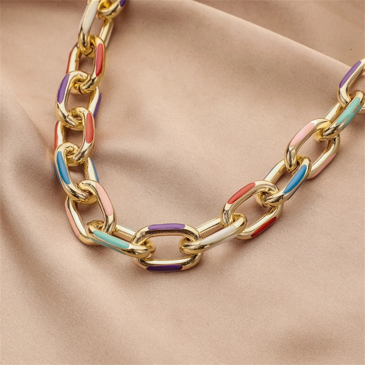 Blue Enamel & 18K Gold-Plated Chain Choker