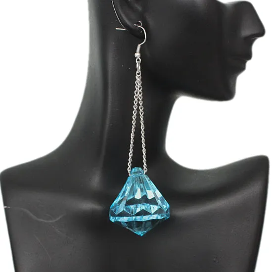 Blue Large Gemstone Chain Earrings