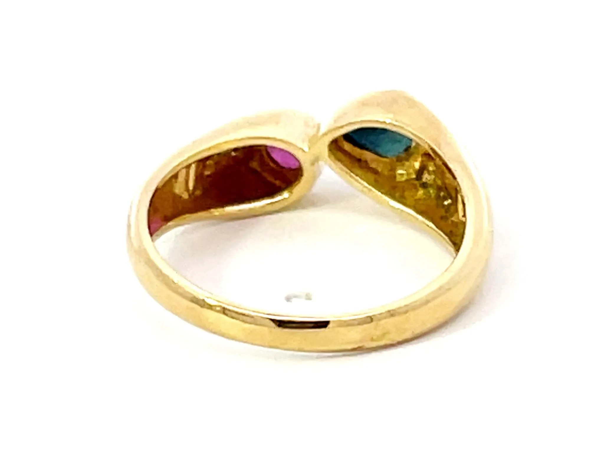 Blue Sapphire Red Ruby Diamond Ring 14k Yellow Gold