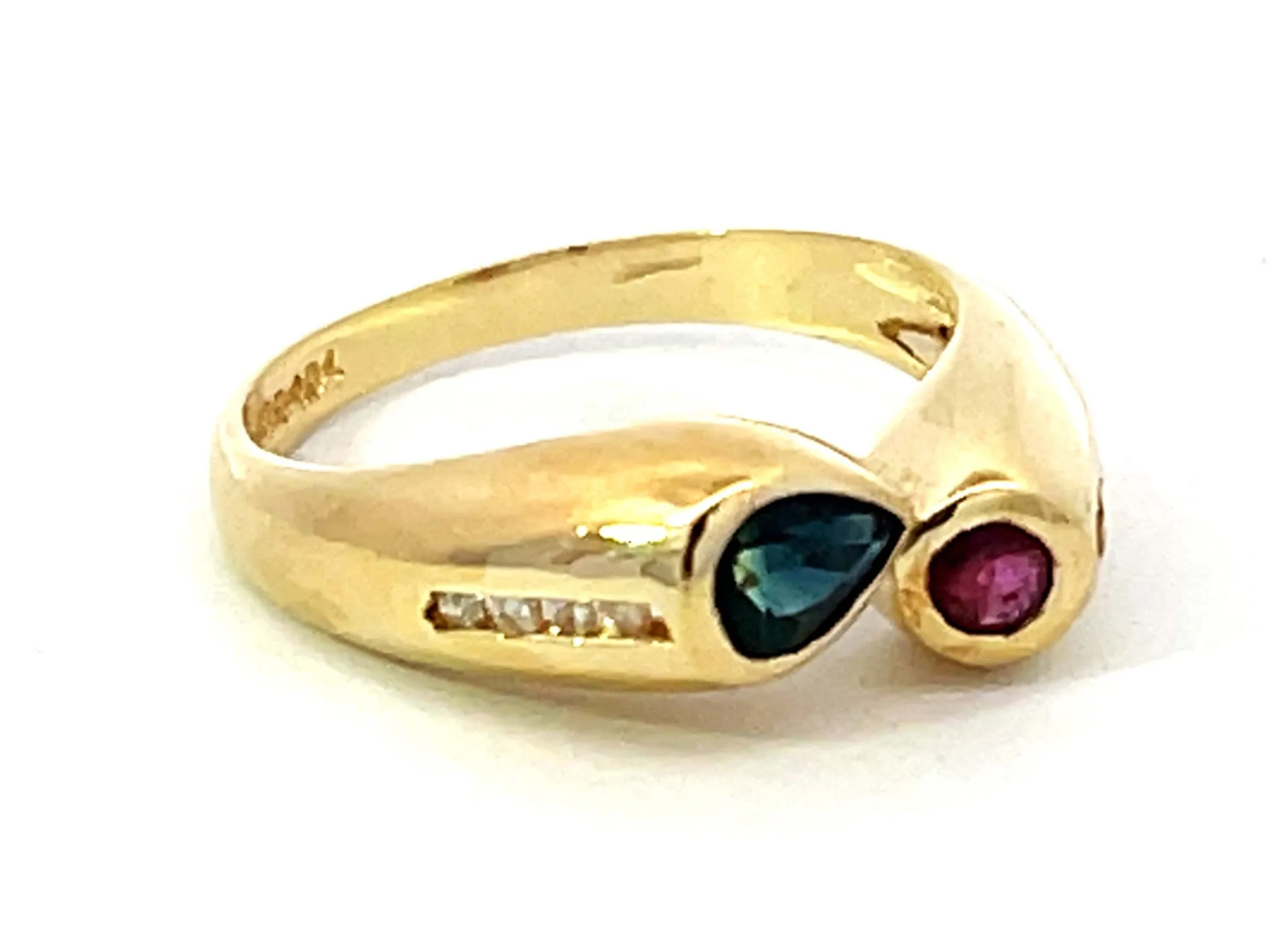 Blue Sapphire Red Ruby Diamond Ring 14k Yellow Gold