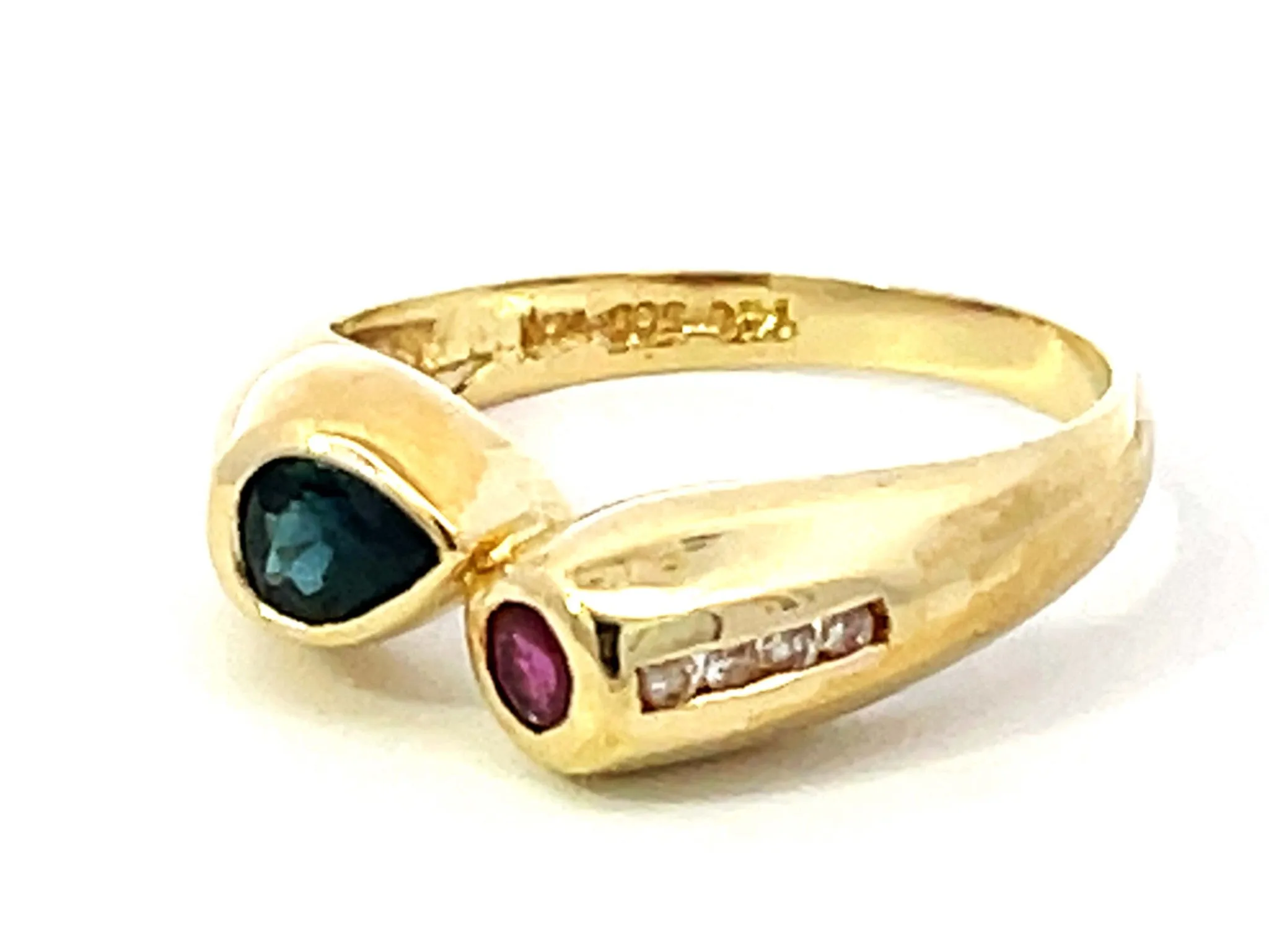 Blue Sapphire Red Ruby Diamond Ring 14k Yellow Gold