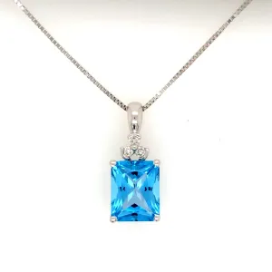 Blue Topaz and Diamond 14k White Gold Necklace