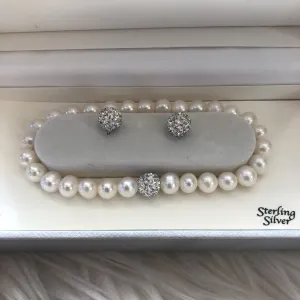 BOUTIQUE White Cultured Freshwater 7mm Pearl & Crystal Earring & Bracelet Set