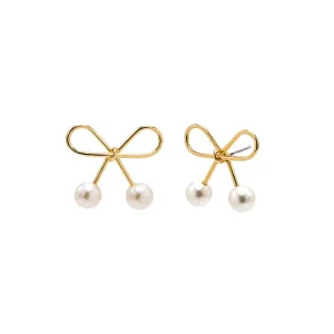 Bow Tie Double Pearl Stud Earring